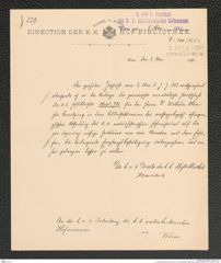 k.k. naturhistorisches Hofmuseum, Intendanzakten 1885-1896 (Hauer), Aktenzahl Z.311.a/1891, Seite 1